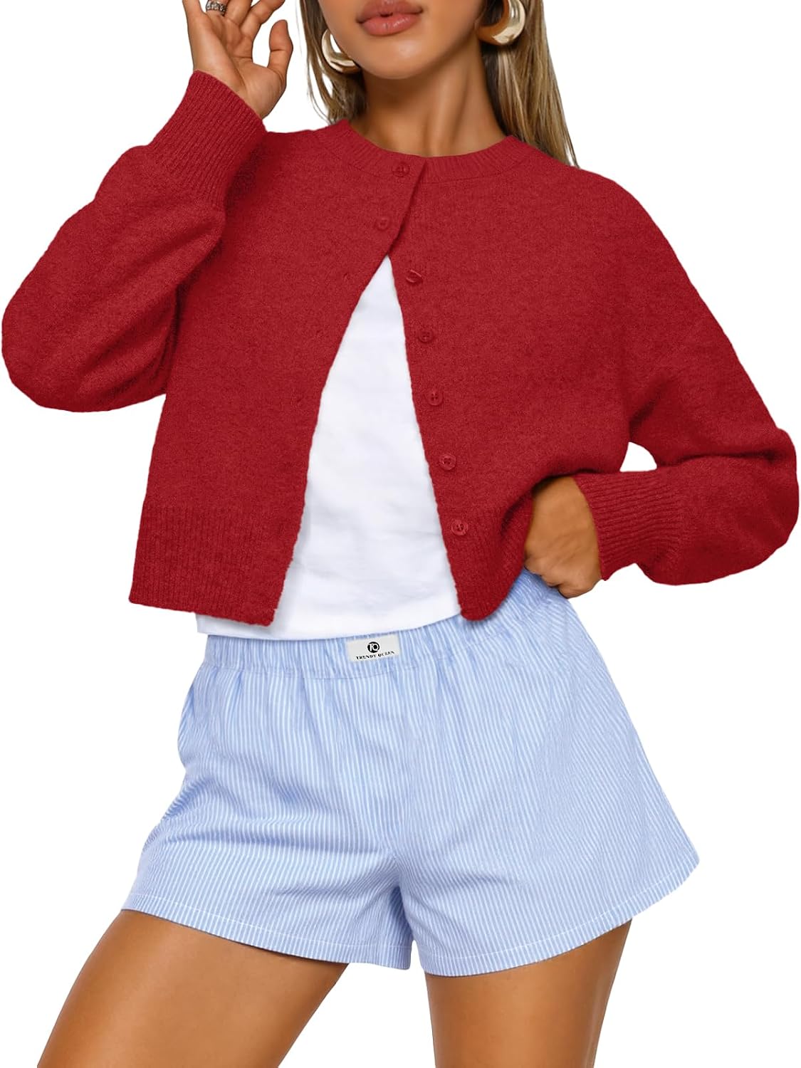 Heidi Women's Cropped Knit Cardigan – Drop Shoulders, Boxy Fit & Soft Knit