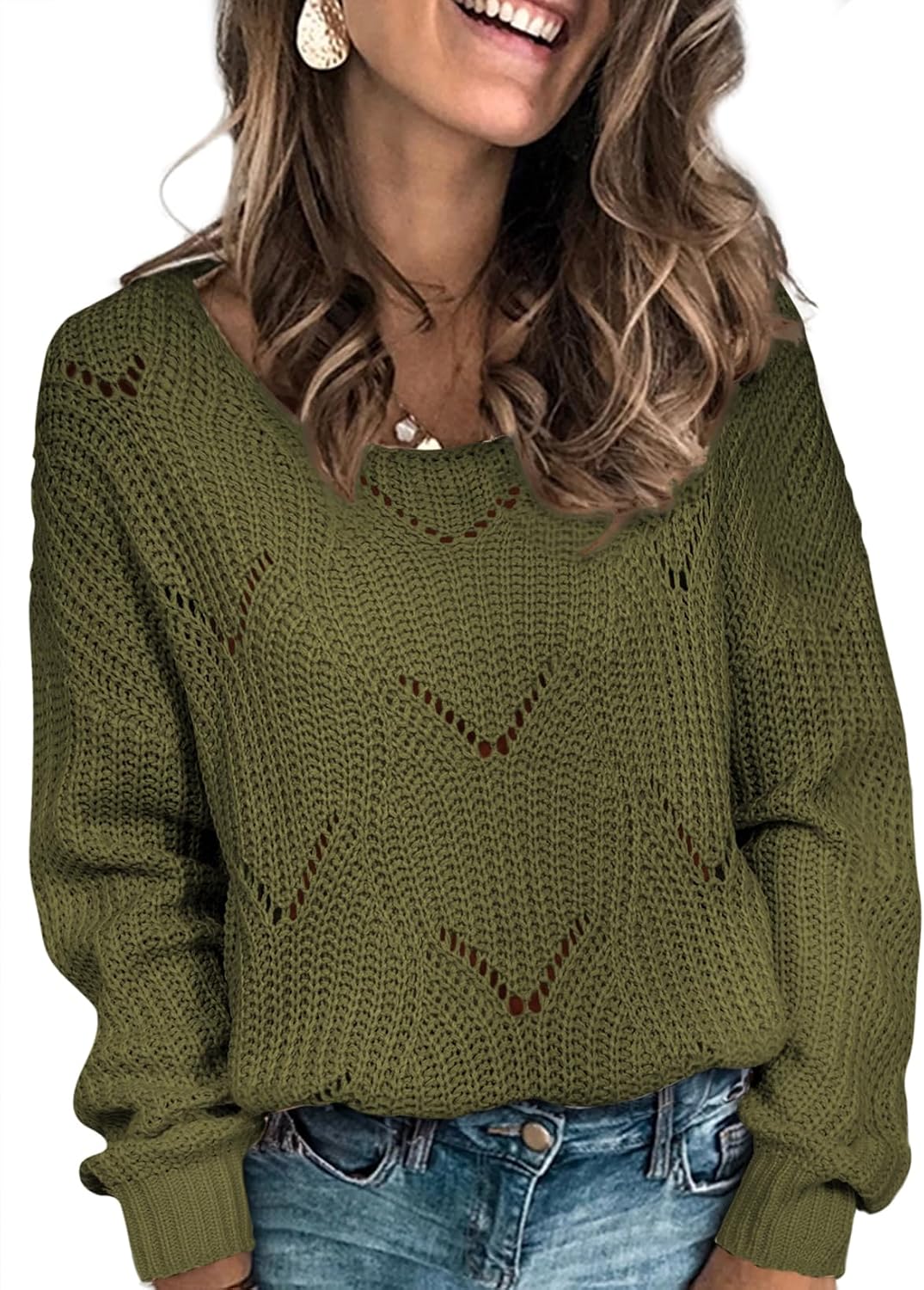 Autumn Women's Hollow Knit Sweater – Convertible Neckline, Long Sleeves & Loose Fit