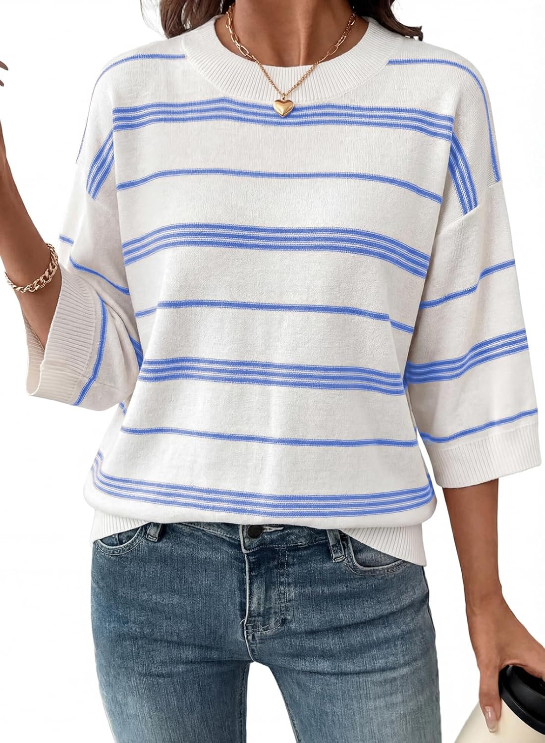 Esme Women's Colourblock Sweater – 3/4 Sleeves, Drop Shoulders & Oversized Fit
