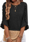Eliana Women's Ruffle Trim Top – Crew Neck, 3/4 Sleeves & Relaxed Fit