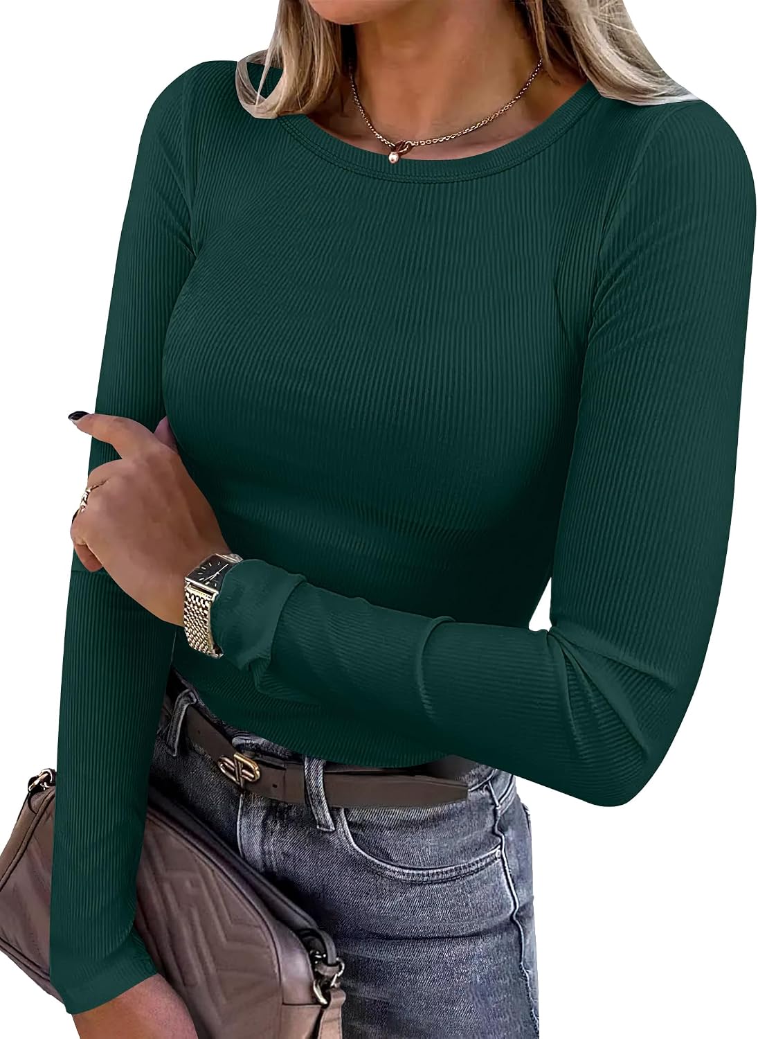 Vera Women's Crew Neck Top – Long Sleeves, Slim Fit & Stretch Fabric