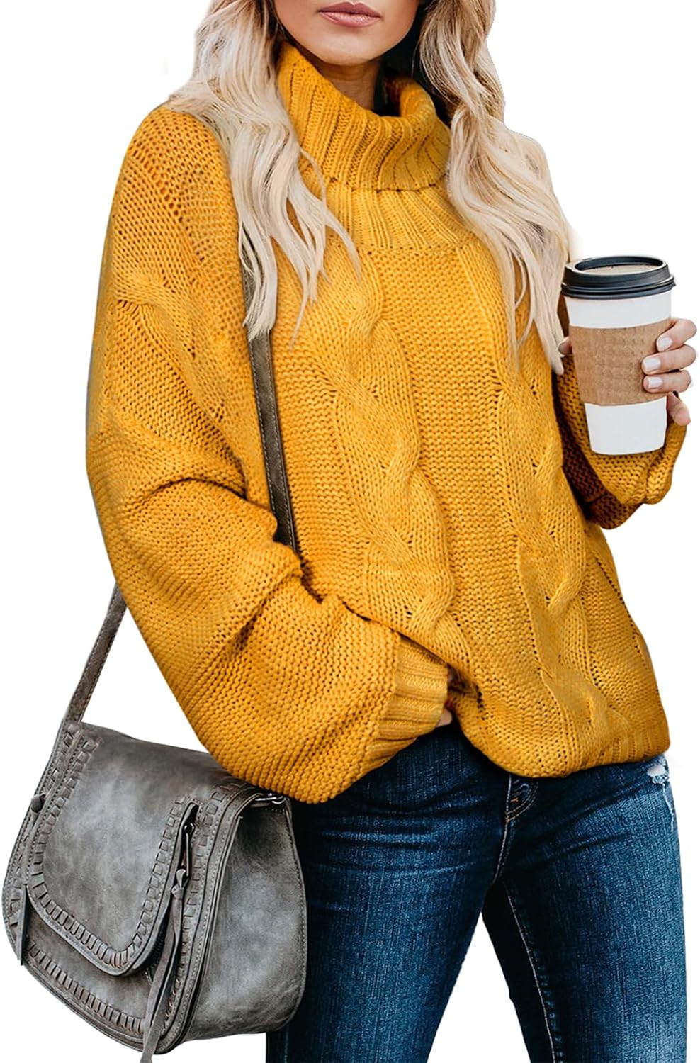 Poppy Women's Cable Knit Turtleneck Sweater – Batwing Sleeves, Cropped Fit & Ribbed Hem