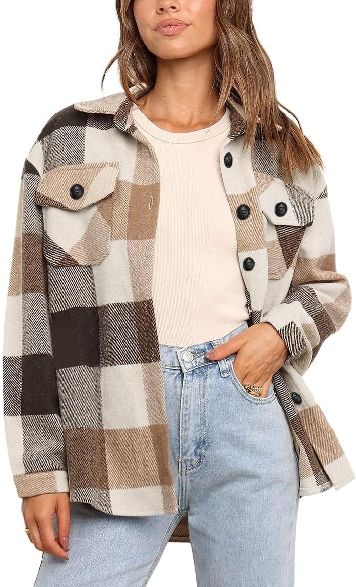 Miranda Women's Plaid Shacket – Loose Fit, Button Front & Chest Pockets