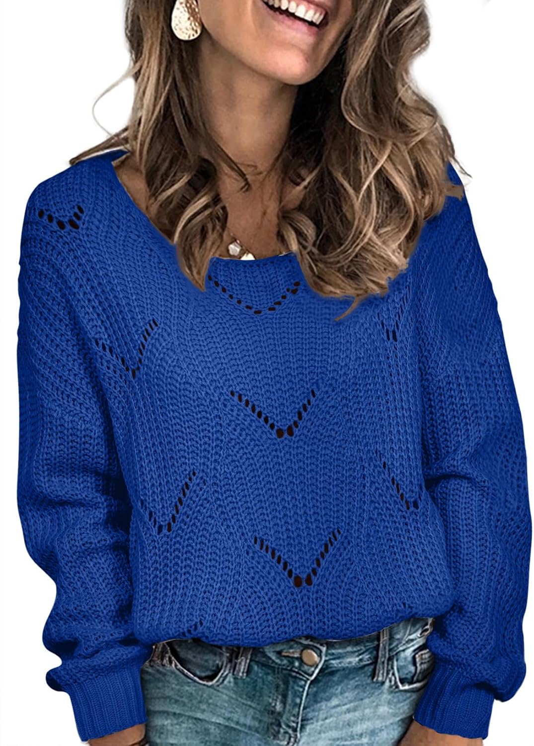 Autumn Women's Hollow Knit Sweater – Convertible Neckline, Long Sleeves & Loose Fit