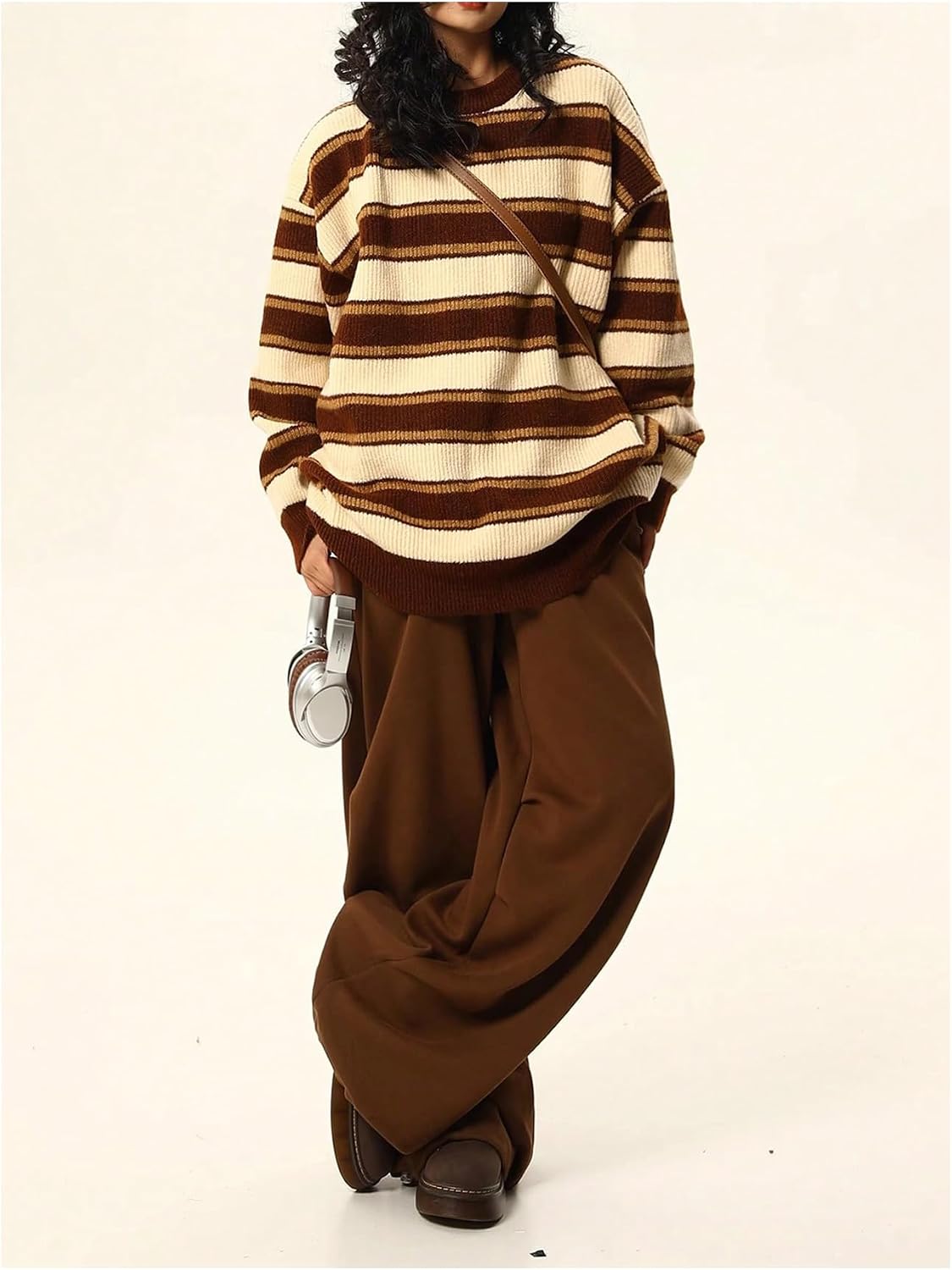 Madison Women's Striped Sweater – Crew Neck, Drop Shoulders & Oversized Fit