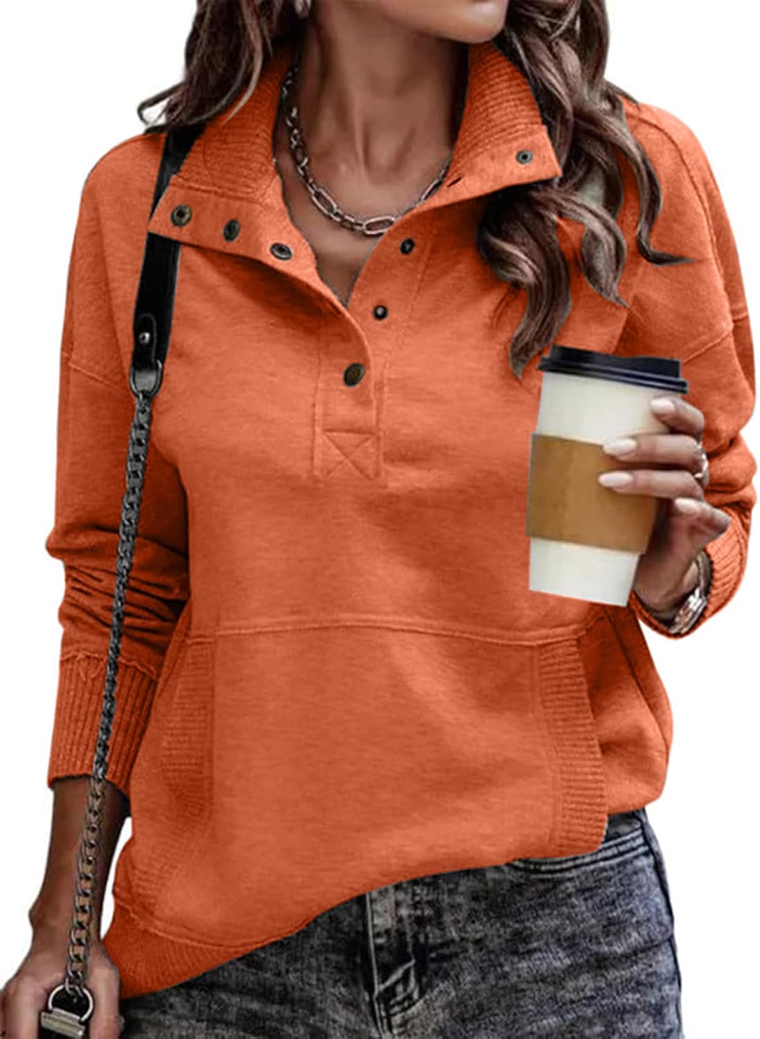 Sienna Women's Henley Sweatshirt – V-Neck, Ribbed Texture & Relaxed Fit
