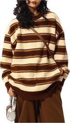 Madison Women's Striped Sweater – Crew Neck, Drop Shoulders & Oversized Fit