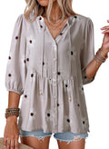 Marina Women's Floral Peplum Blouse – V-Neck, Tie Front & Button-Down Design
