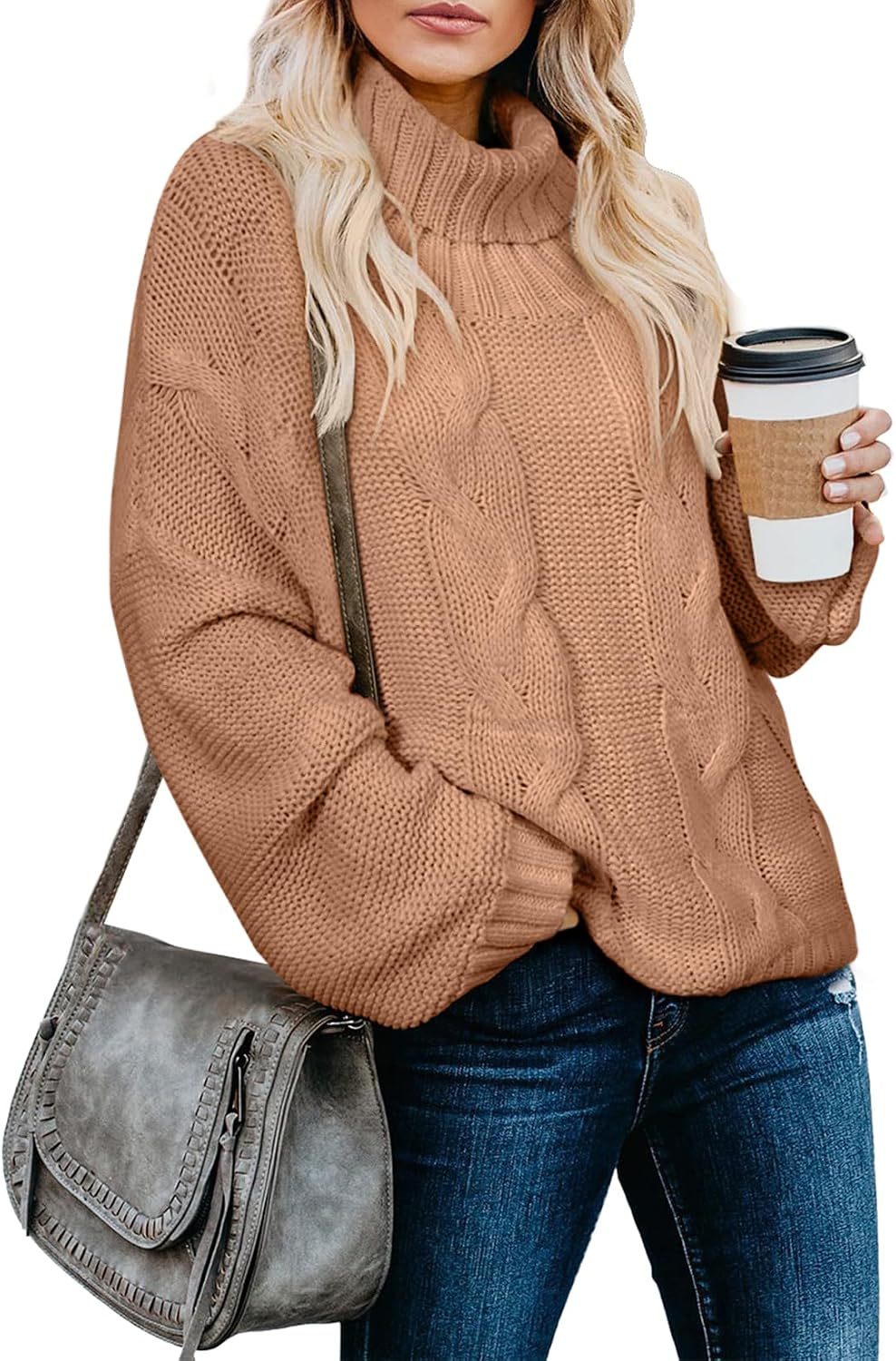 Poppy Women's Cable Knit Turtleneck Sweater – Batwing Sleeves, Cropped Fit & Ribbed Hem