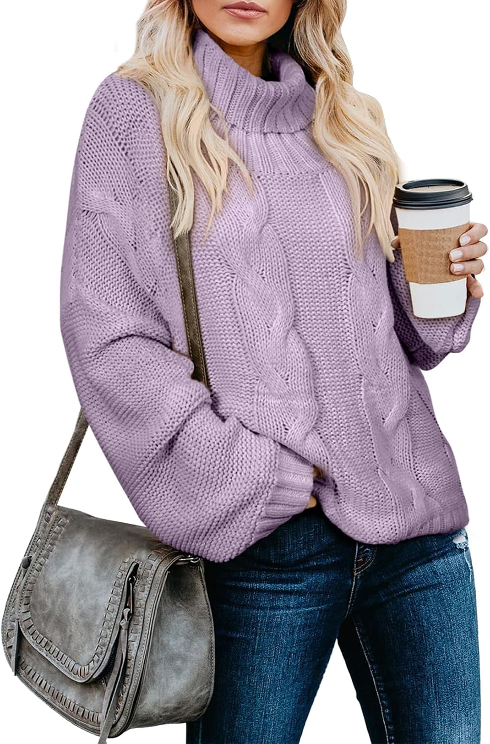 Poppy Women's Cable Knit Turtleneck Sweater – Batwing Sleeves, Cropped Fit & Ribbed Hem