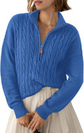 Laura Women's Ribbed Quarter-Zip Sweater – V-Neck, Drop Shoulders & Relaxed Fit
