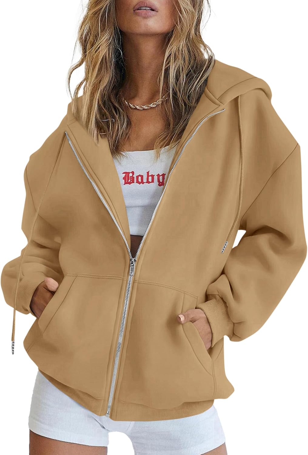 Amelia Women's Zip-Up Hoodie – Drawstring Hood, Side Pockets & Relaxed Fit