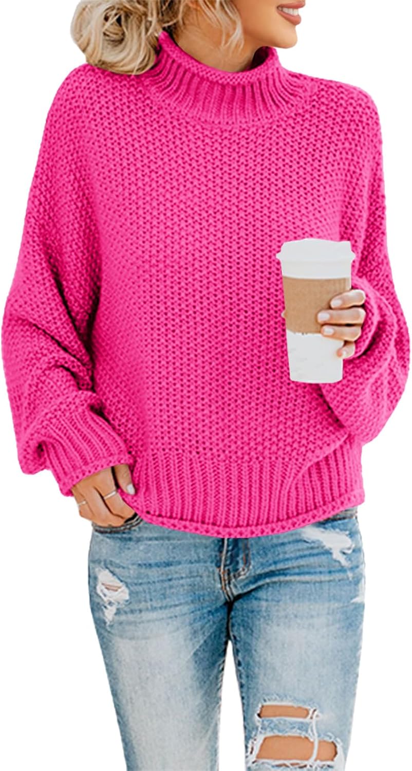 Hazel Women's Cable Knit Turtleneck Sweater – Batwing Sleeves, Oversized Fit & Hip Length