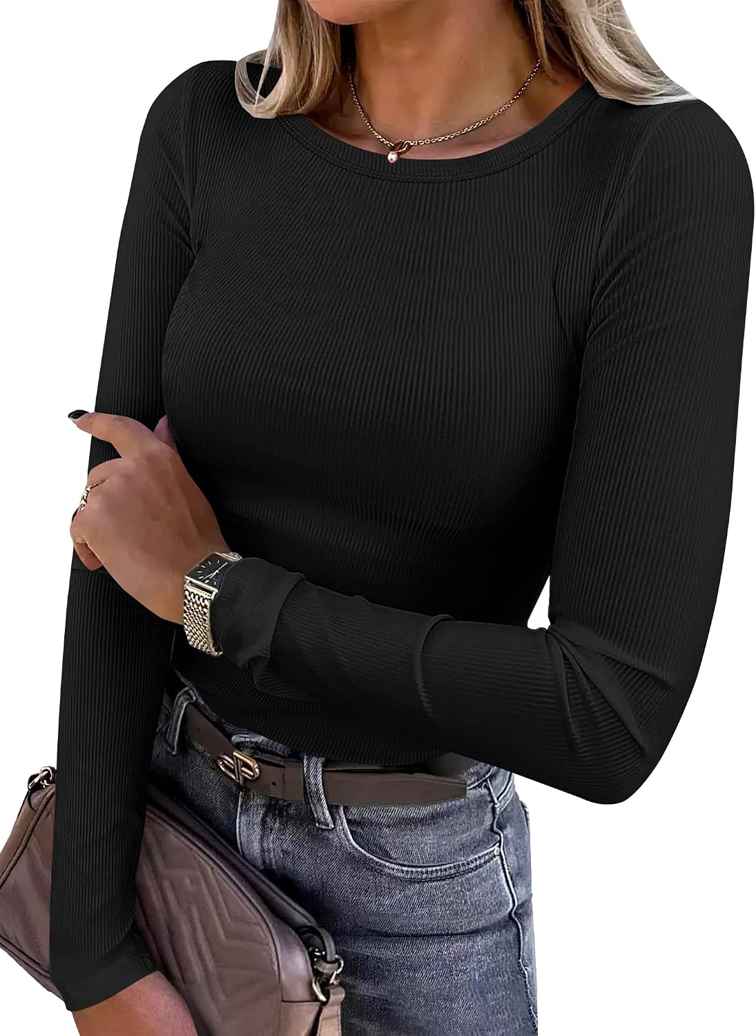 Vera Women's Crew Neck Top – Long Sleeves, Slim Fit & Stretch Fabric