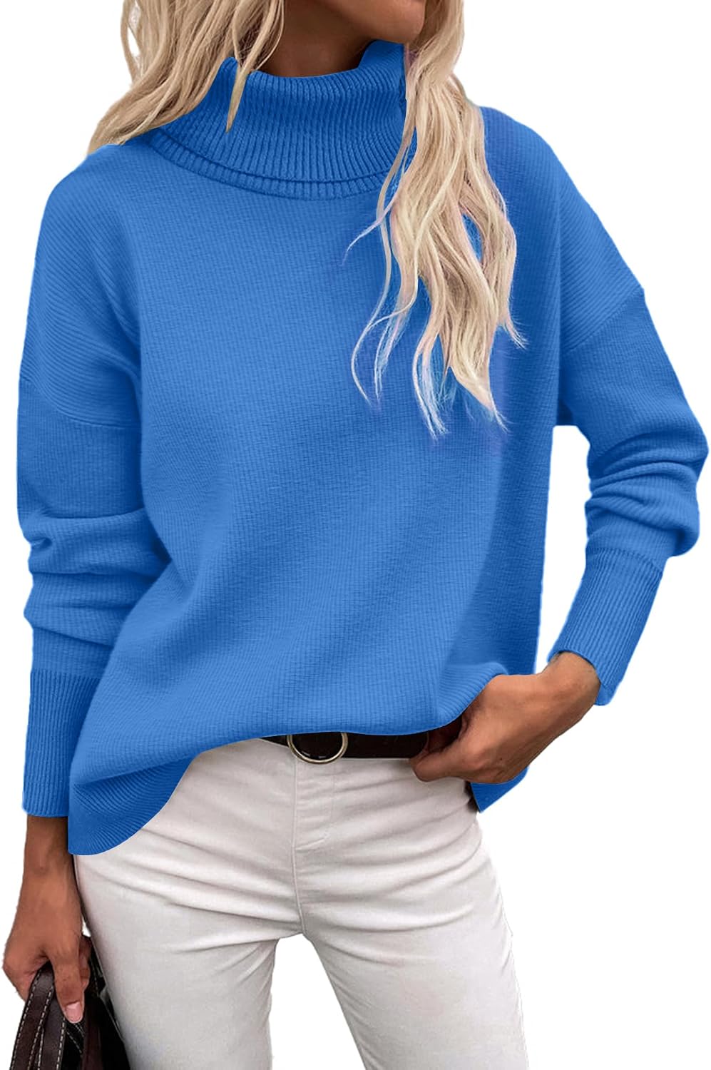 Aubrey Women's Turtleneck Sweater – High-Low Hem, Drop Shoulders & Oversized Fit