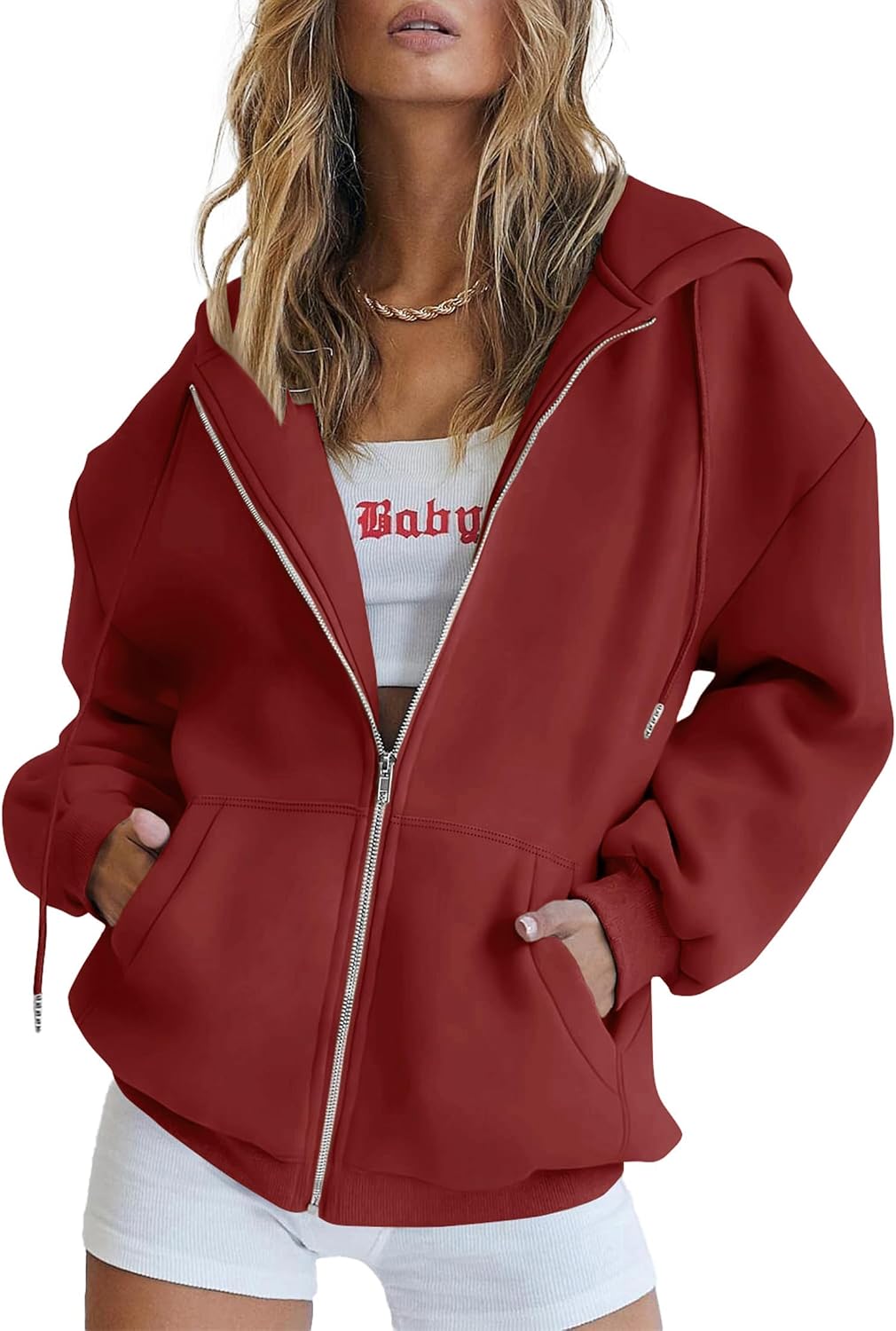Amelia Women's Zip-Up Hoodie – Drawstring Hood, Side Pockets & Relaxed Fit