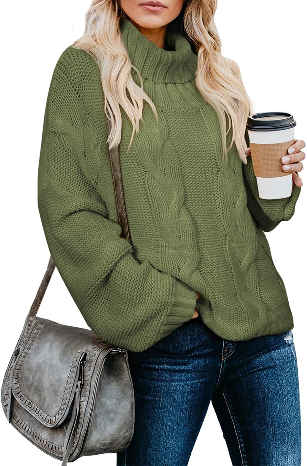 Poppy Women's Cable Knit Turtleneck Sweater – Batwing Sleeves, Cropped Fit & Ribbed Hem