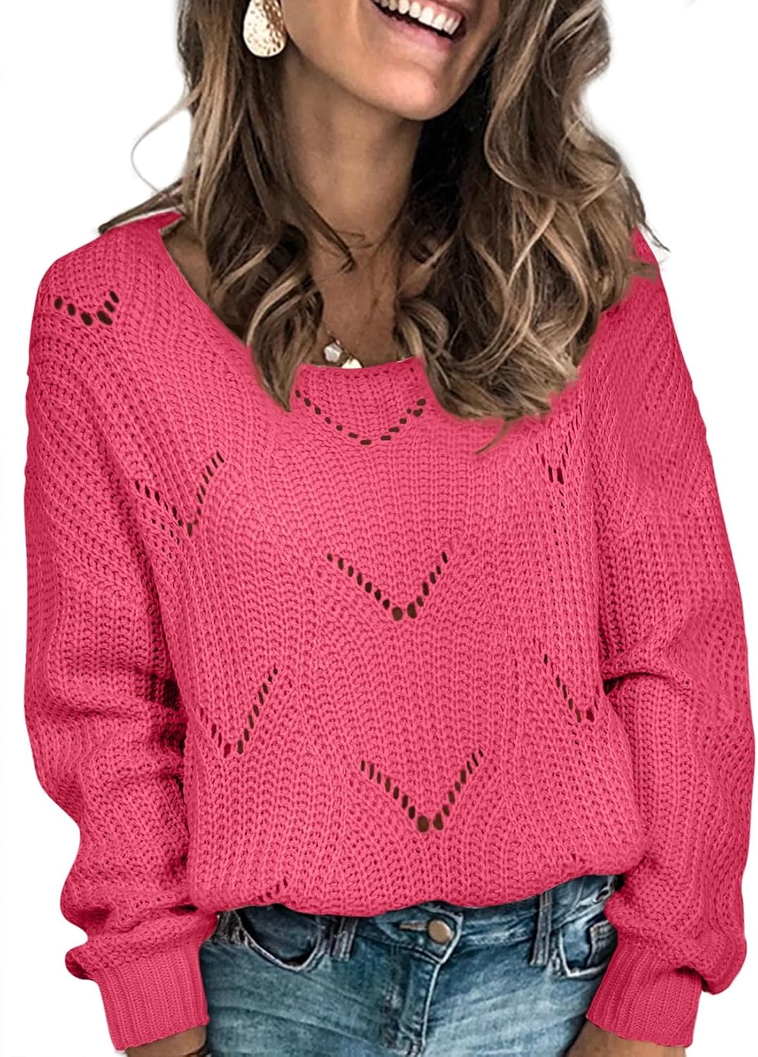 Autumn Women's Hollow Knit Sweater – Convertible Neckline, Long Sleeves & Loose Fit