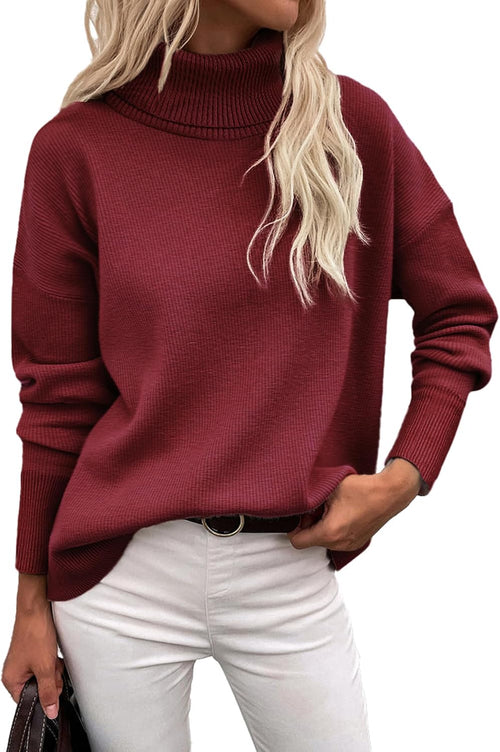 Aubrey Women's Turtleneck Sweater – High-Low Hem, Drop Shoulders & Oversized Fit