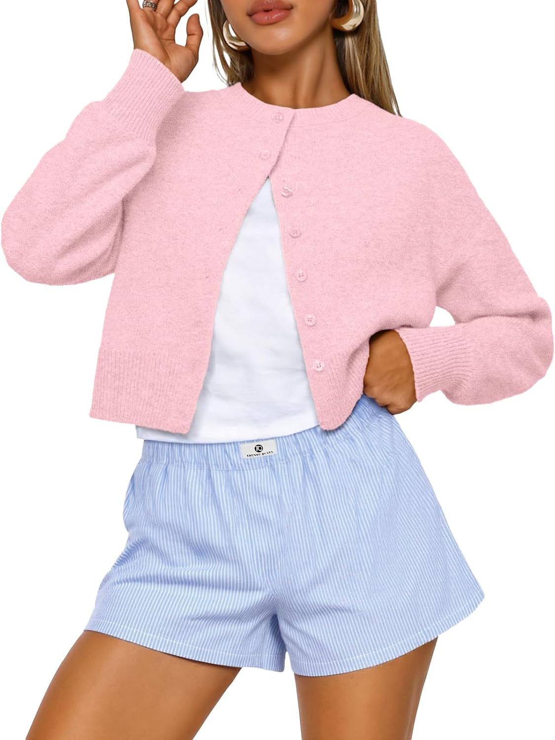 Heidi Women's Cropped Knit Cardigan – Drop Shoulders, Boxy Fit & Soft Knit