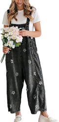 Zara Women's Floral Denim Overalls – Wide Leg, Adjustable Straps & Multiple Pockets