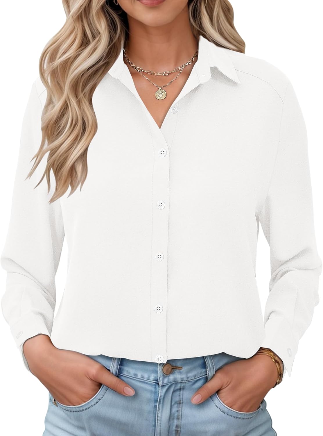 Clara Women's Gingham Shirt – Button Front, Turn-Down Collar & Roll-Up Sleeves
