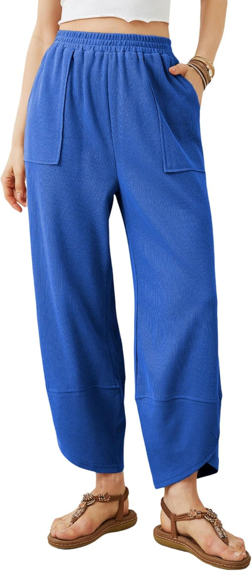 Alice Women's Wide-Leg Palazzo Trousers – Smocked Waist, Curved Hem & Side Pockets