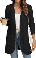 Erica Women's Ribbed Open-Front Cardigan – Long Sleeves, Loose Fit & Side Pockets
