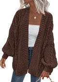 Penelope Women's Cable Knit Cardigan – Lantern Sleeves, Drop Shoulders & Oversized Fit