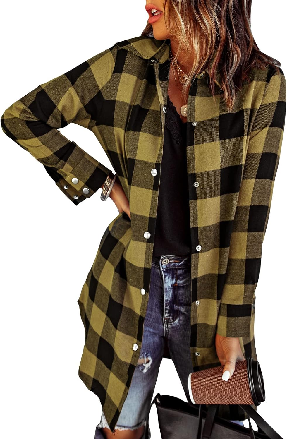 Estelle Women's Plaid Shacket – Button Front, Boyfriend Fit & Pockets