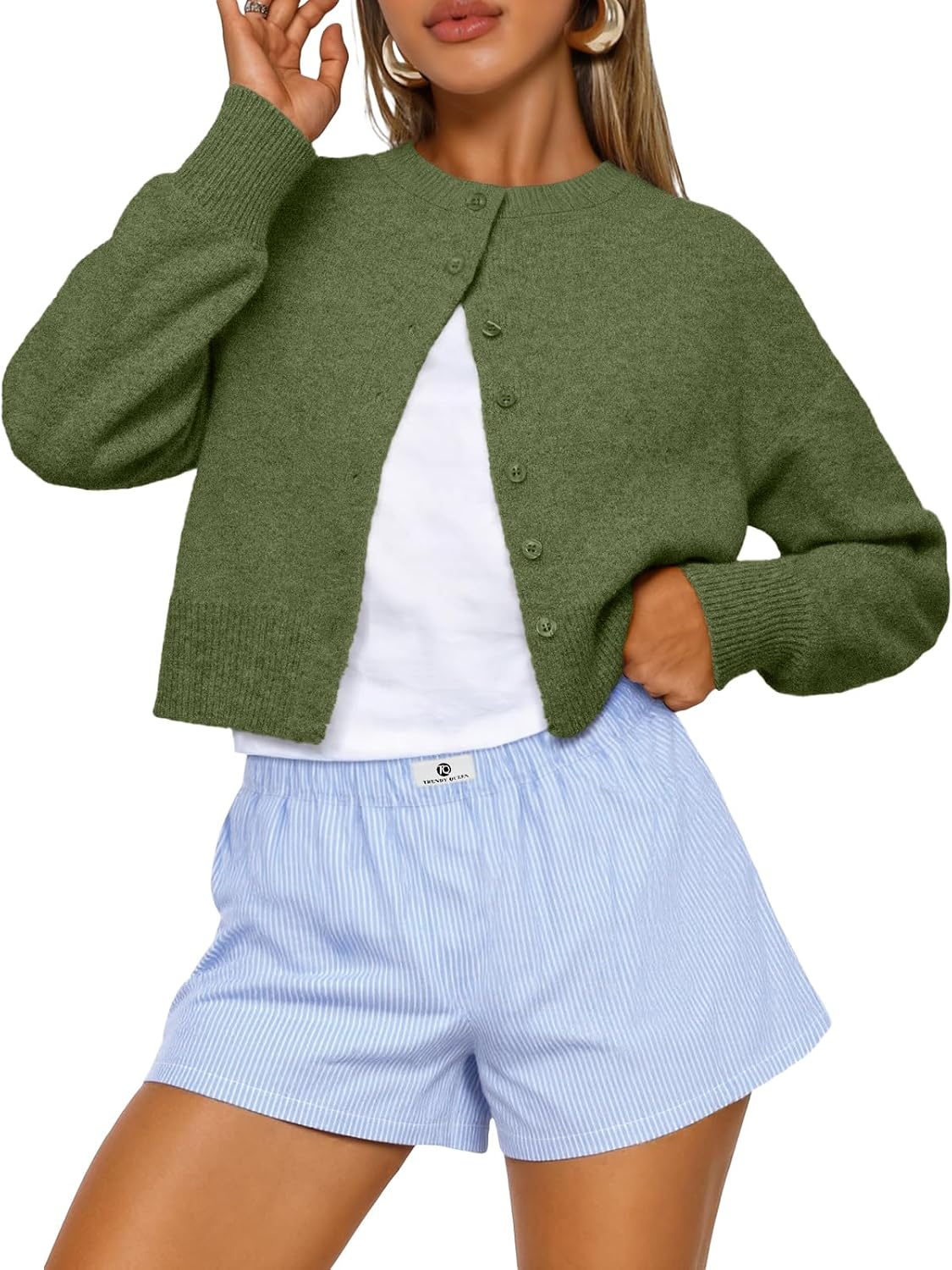 Heidi Women's Cropped Knit Cardigan – Drop Shoulders, Boxy Fit & Soft Knit