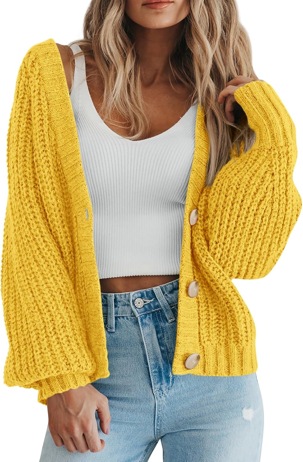 Danielle Women's Oversized Knit Cardigan – Deep V-Neck, Button Front & Chunky Knit