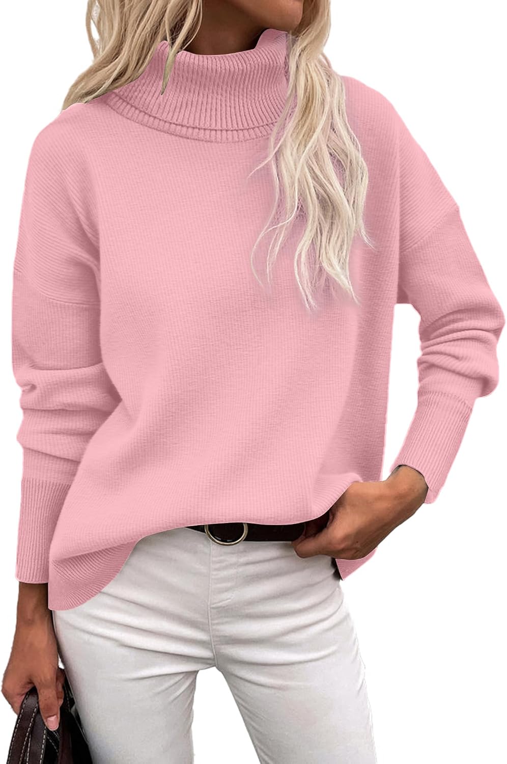 Aubrey Women's Turtleneck Sweater – High-Low Hem, Drop Shoulders & Oversized Fit