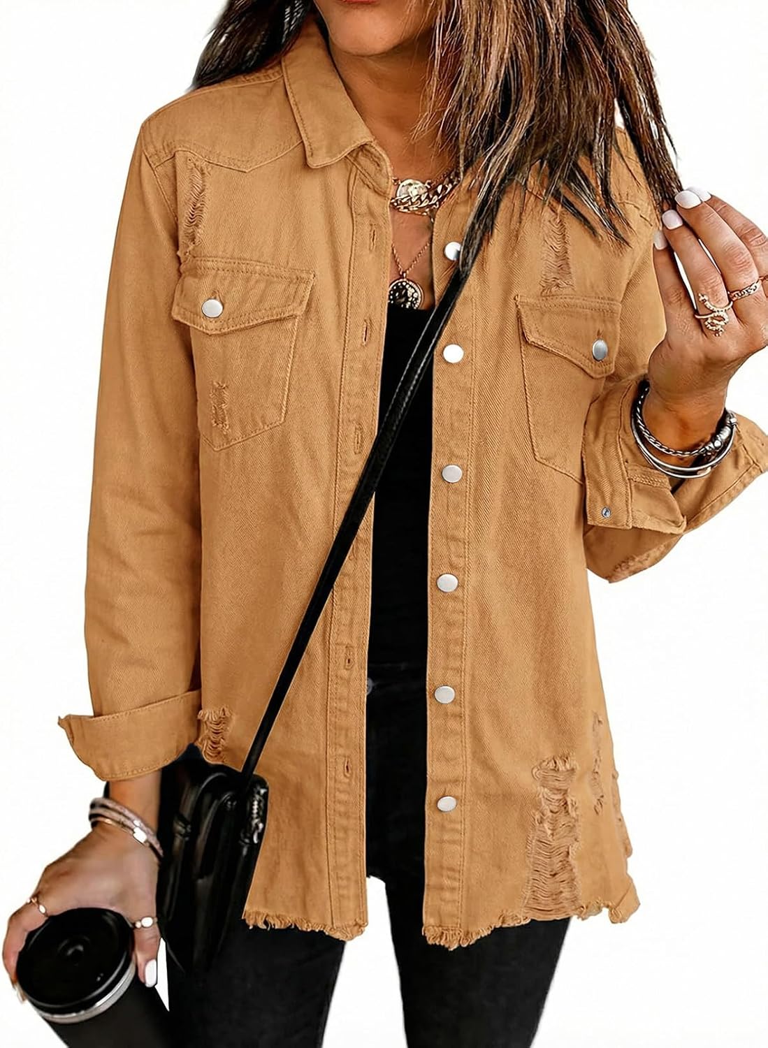 Ophelia Women's Oversized Denim Jacket – Boyfriend Fit, Button Front & Side Pockets
