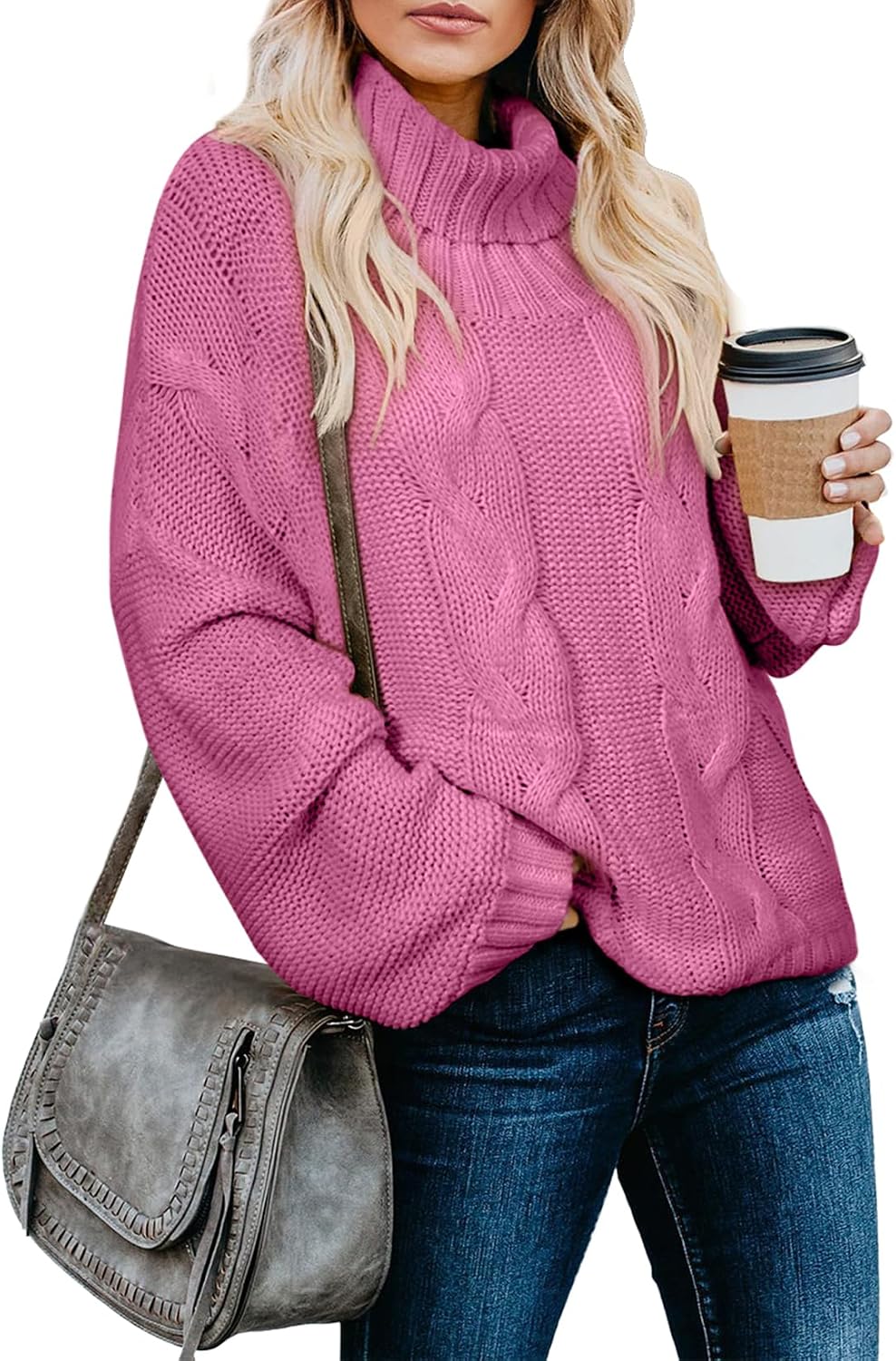 Poppy Women's Cable Knit Turtleneck Sweater – Batwing Sleeves, Cropped Fit & Ribbed Hem