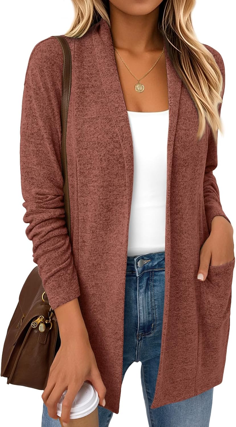 Joanna Women's Hip-Length Cardigan – Double Placket, Pockets & Relaxed Fit
