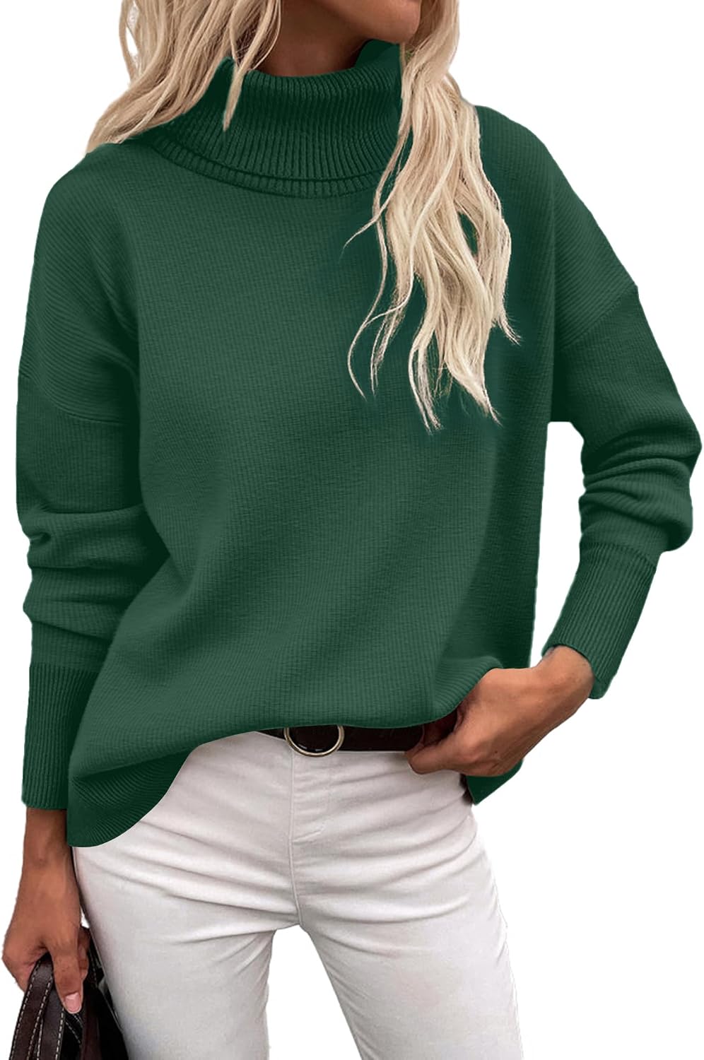 Aubrey Women's Turtleneck Sweater – High-Low Hem, Drop Shoulders & Oversized Fit