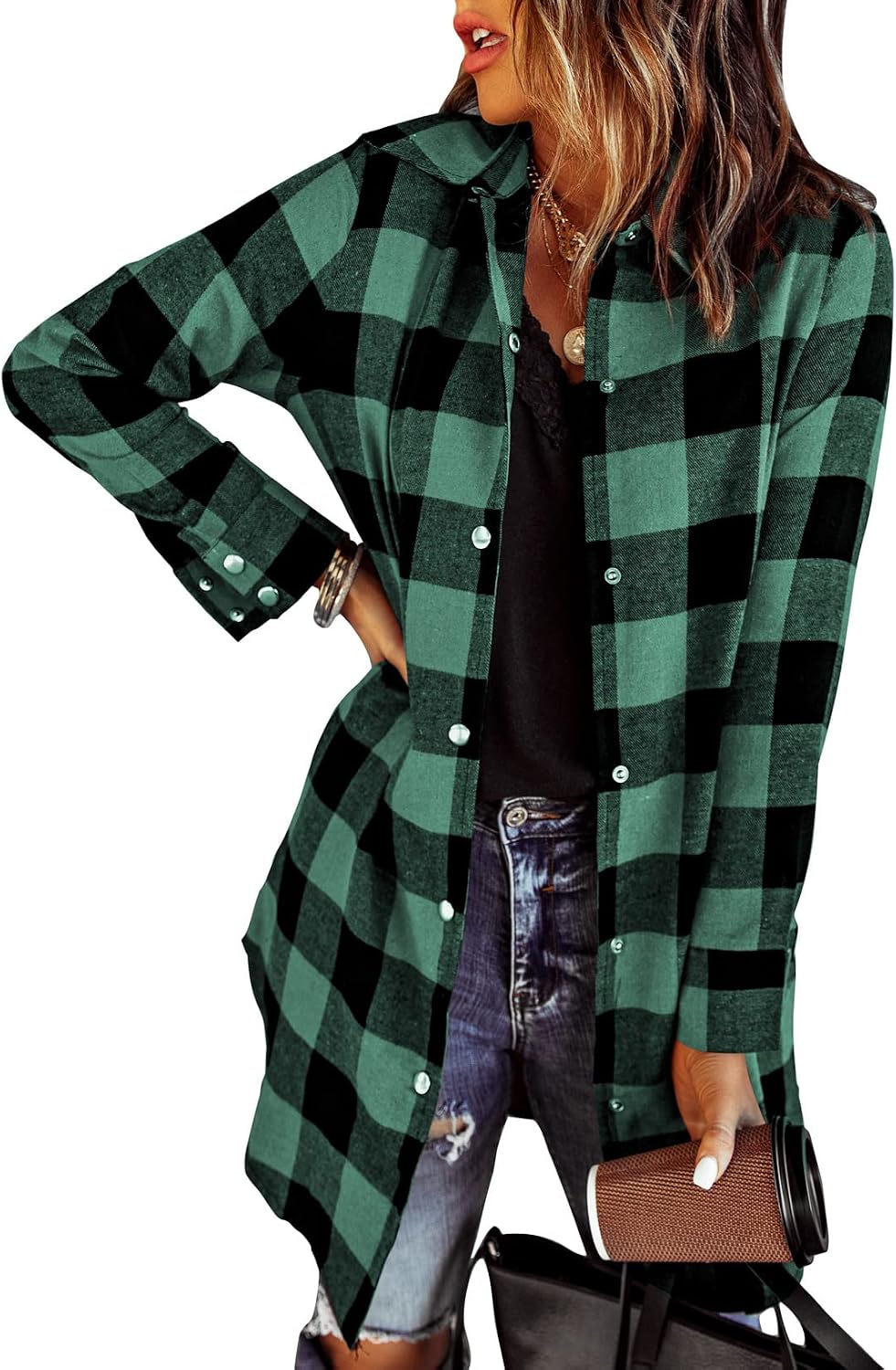 Estelle Women's Plaid Shacket – Button Front, Boyfriend Fit & Pockets