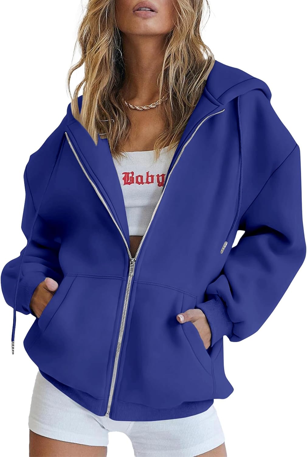 Amelia Women's Zip-Up Hoodie – Drawstring Hood, Side Pockets & Relaxed Fit