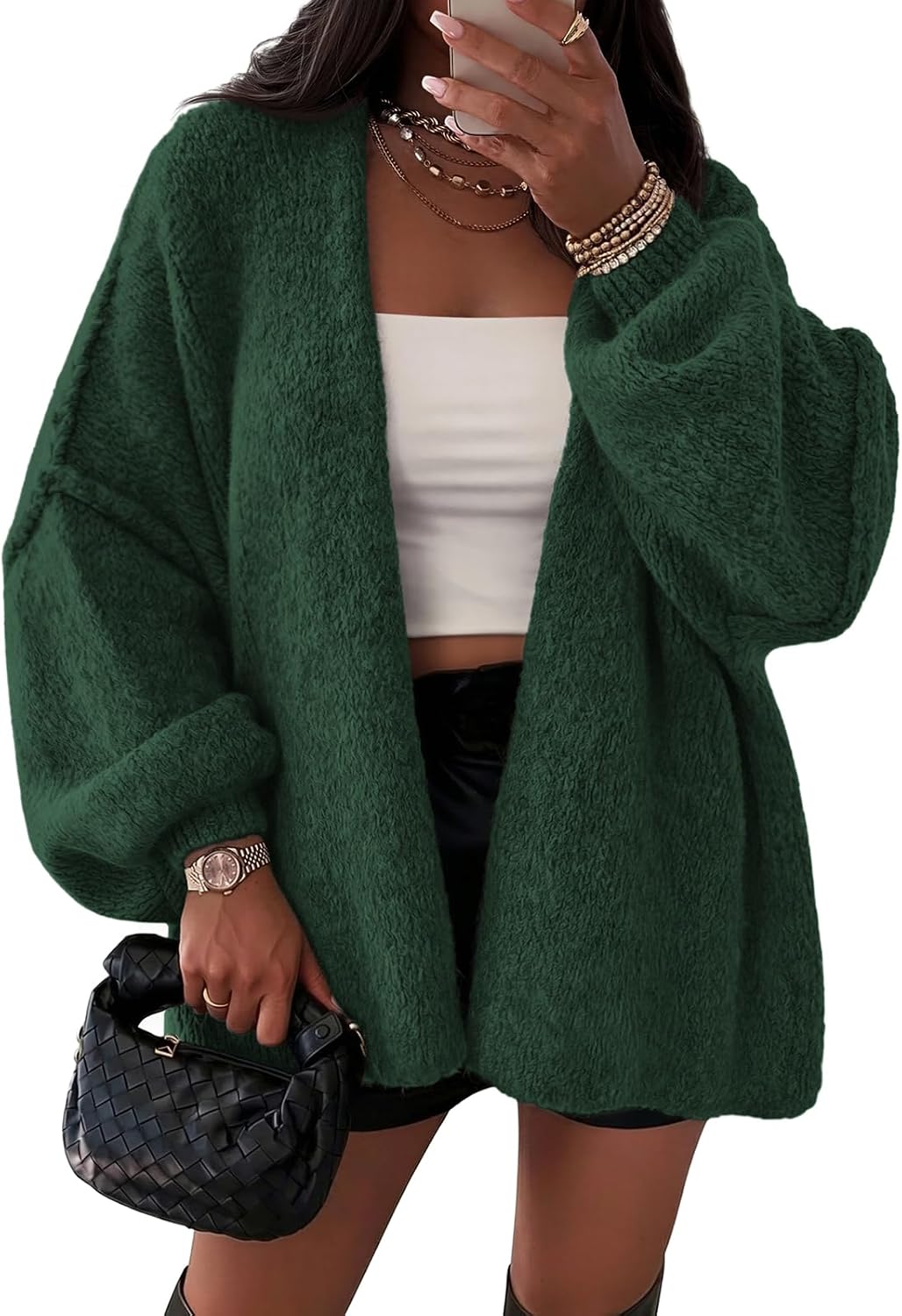 Evelina Women's Oversized Cardigan – Lantern Sleeves, Drop Shoulders & Open Front