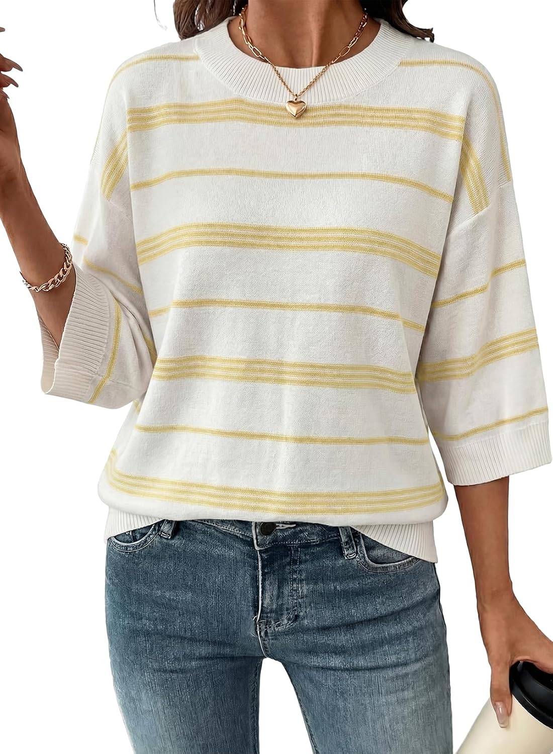 Esme Women's Colourblock Sweater – 3/4 Sleeves, Drop Shoulders & Oversized Fit