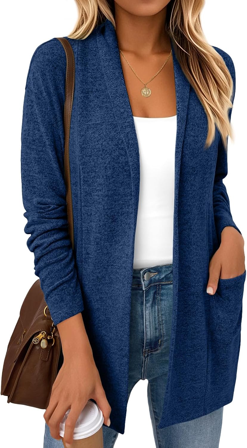Joanna Women's Hip-Length Cardigan – Double Placket, Pockets & Relaxed Fit