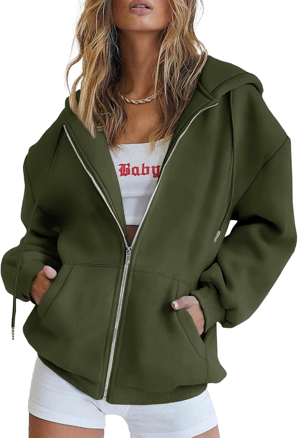 Amelia Women's Zip-Up Hoodie – Drawstring Hood, Side Pockets & Relaxed Fit