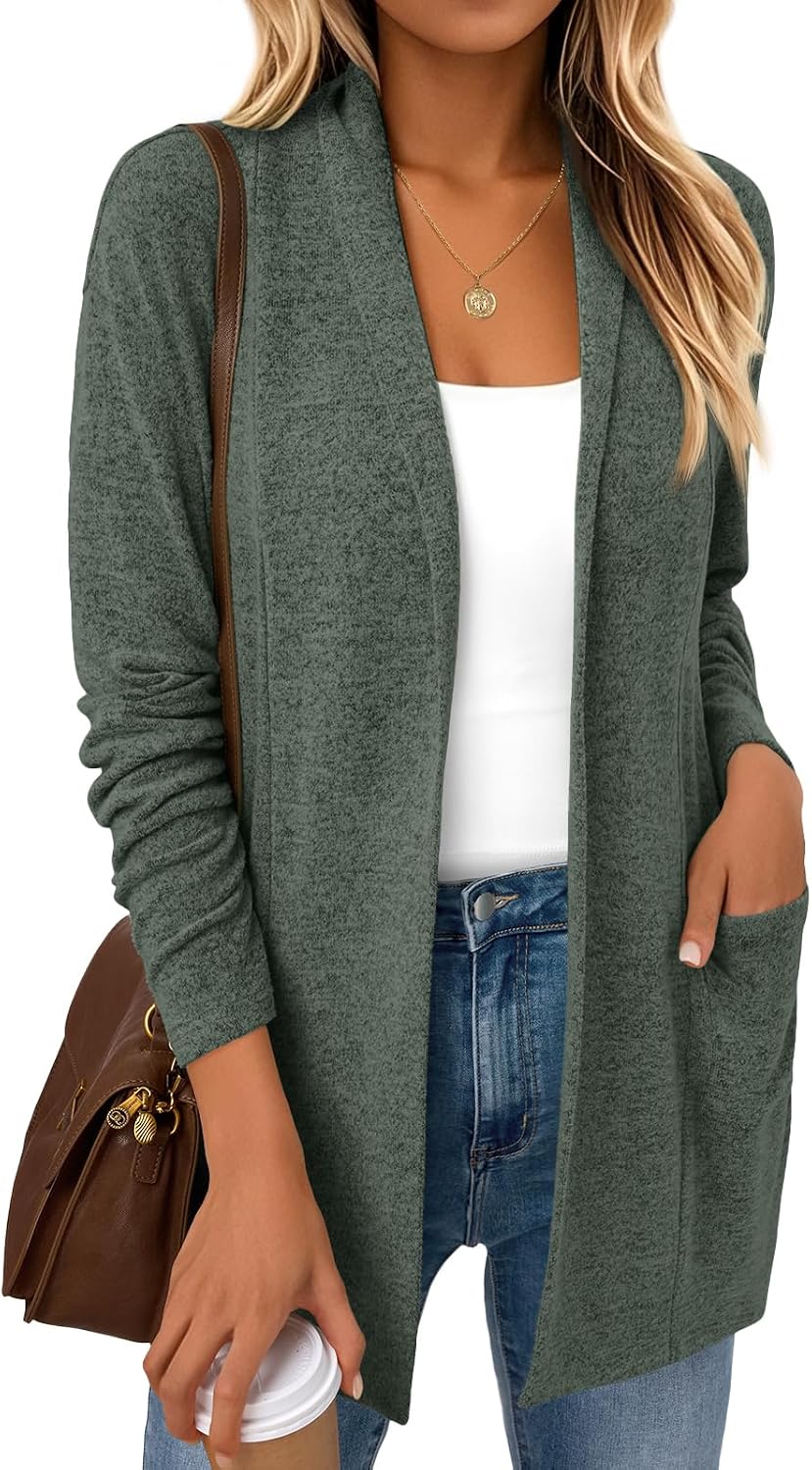 Joanna Women's Hip-Length Cardigan – Double Placket, Pockets & Relaxed Fit