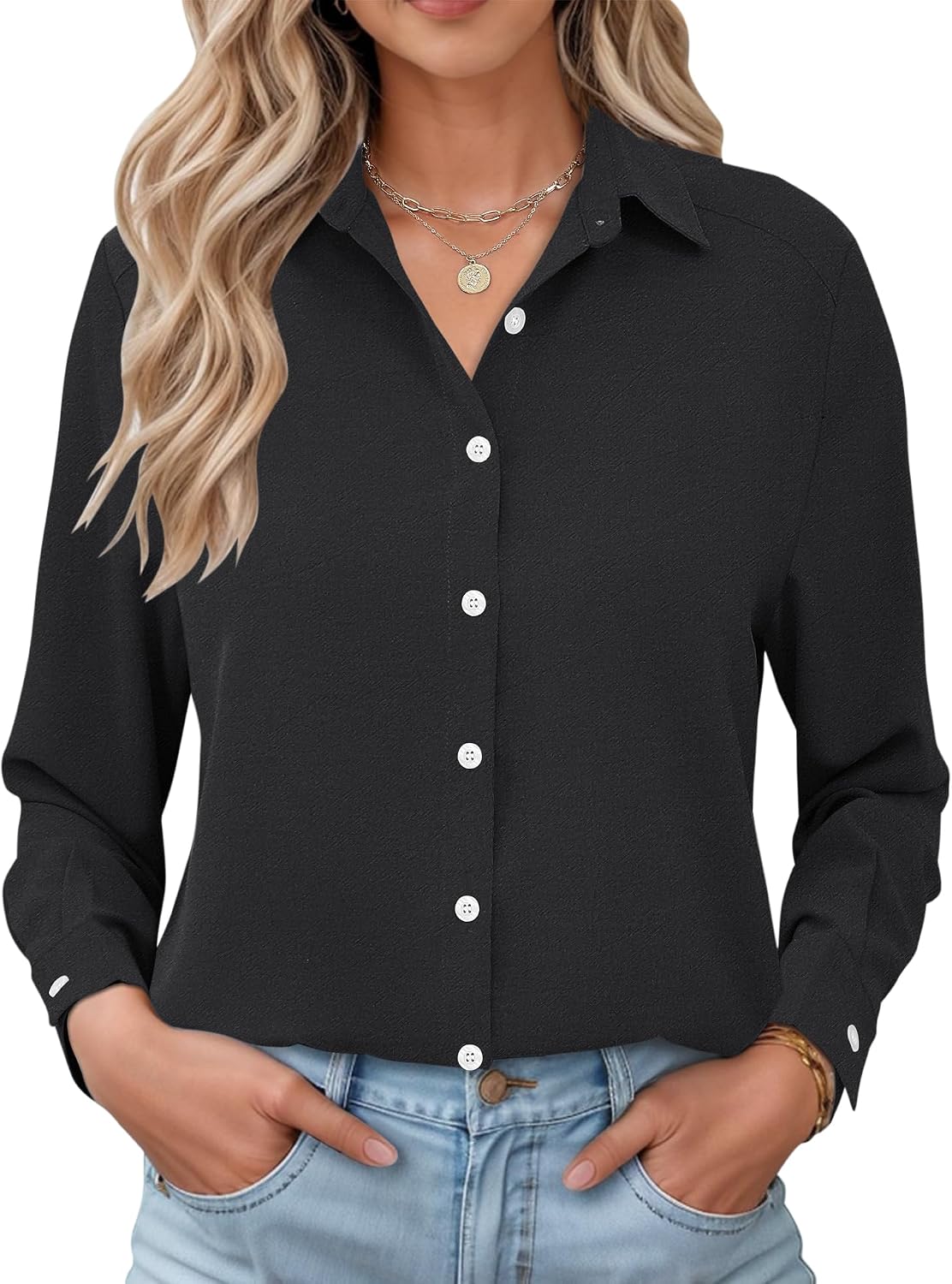 Clara Women's Gingham Shirt – Button Front, Turn-Down Collar & Roll-Up Sleeves