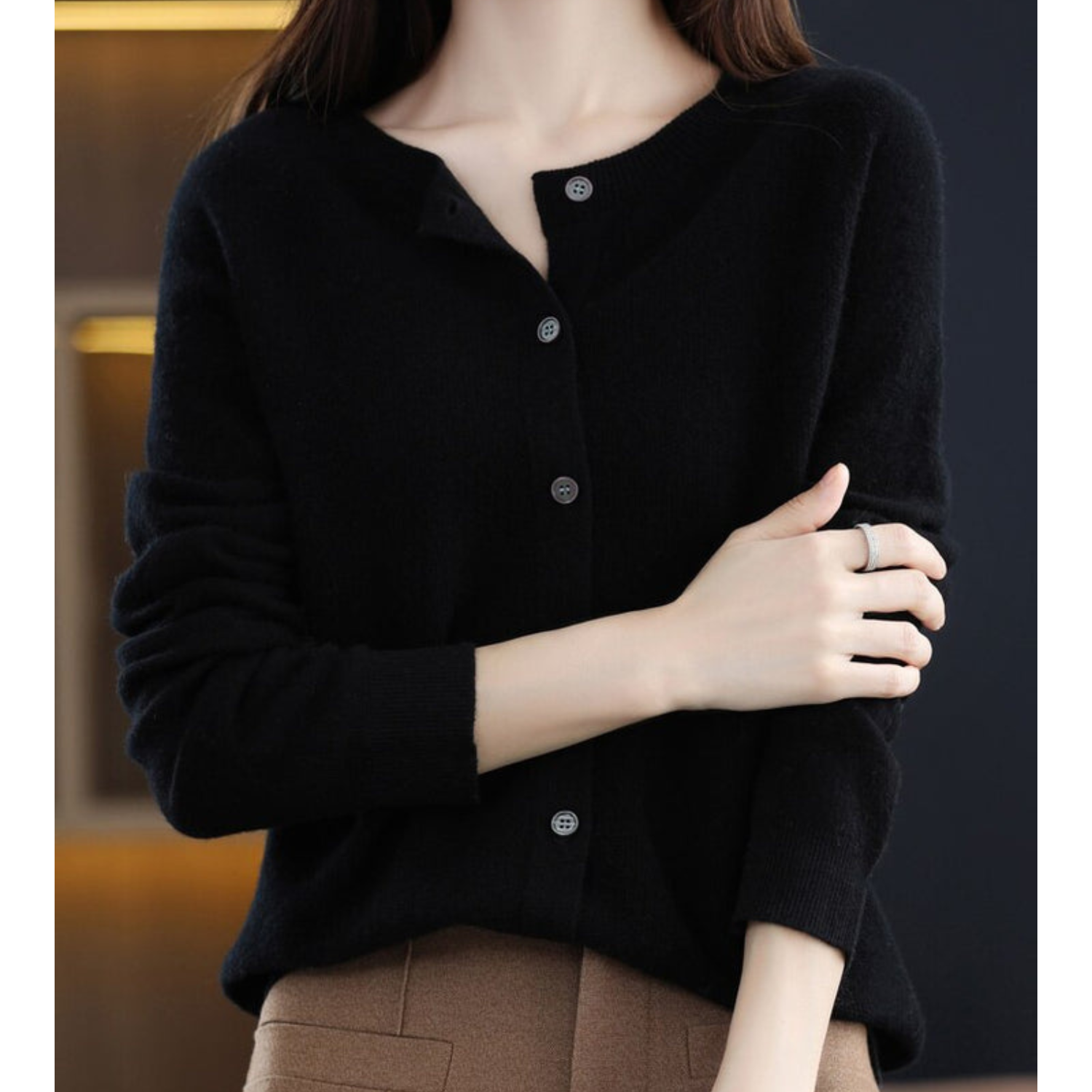 Odette Women's Cardigan – Elegant Soft Merino Wool & Cashmere Cardigan with Crew Neck