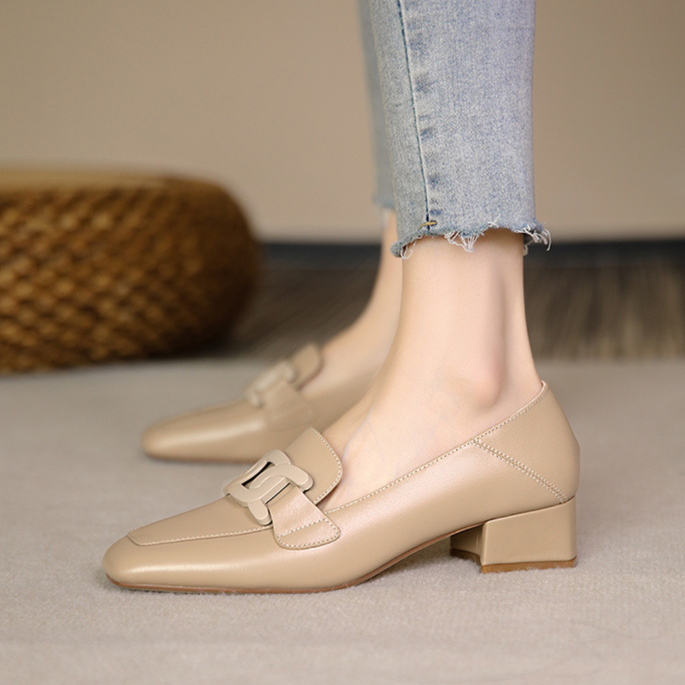 Marielle Women's Mary Jane Loafers – Leather Shoes with a Chunky Heel for All-Day Comfort