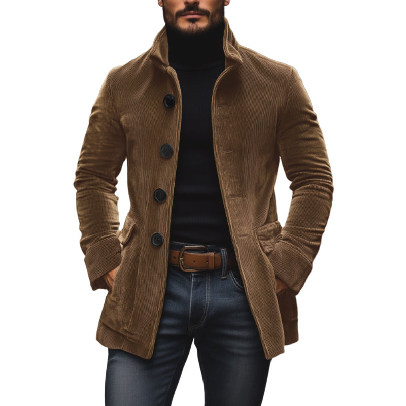 Jasper Men's Corduroy Coat – Slim Fit with Stand Collar & Elegant Side Pockets