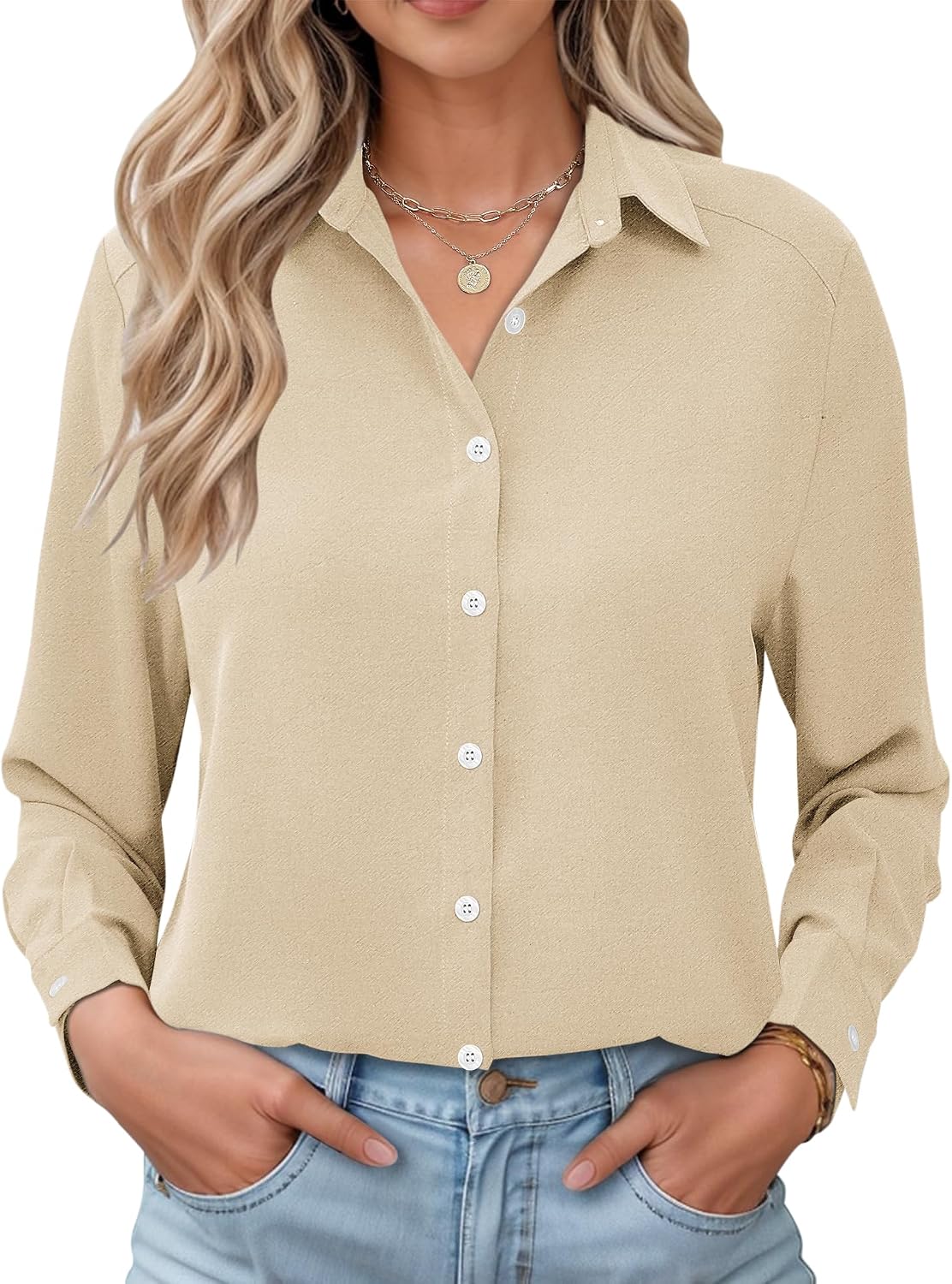 Clara Women's Gingham Shirt – Button Front, Turn-Down Collar & Roll-Up Sleeves