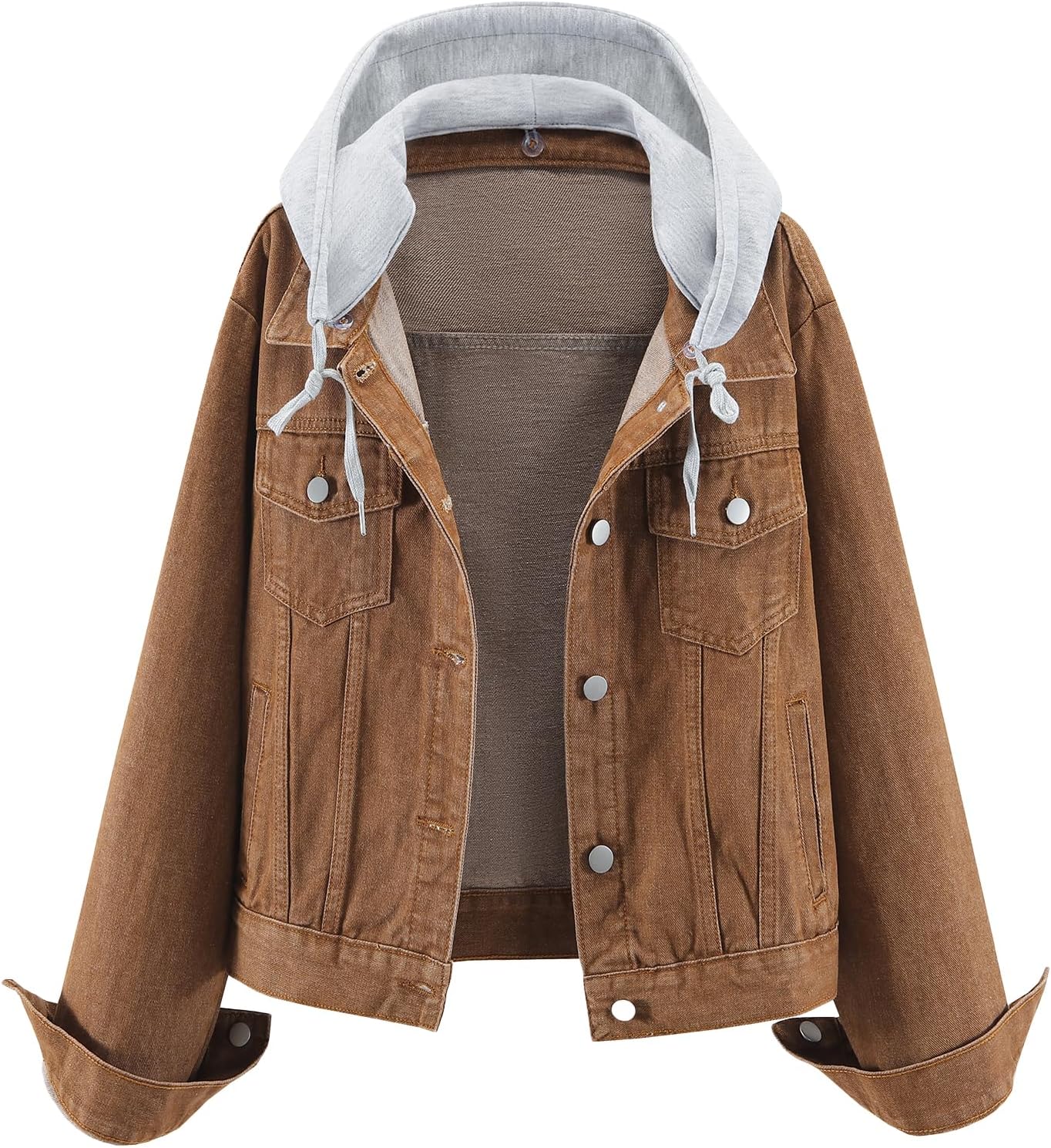 Molly Women's Hooded Denim Jacket – Detachable Hood, Distressed Detail & 4 Pockets